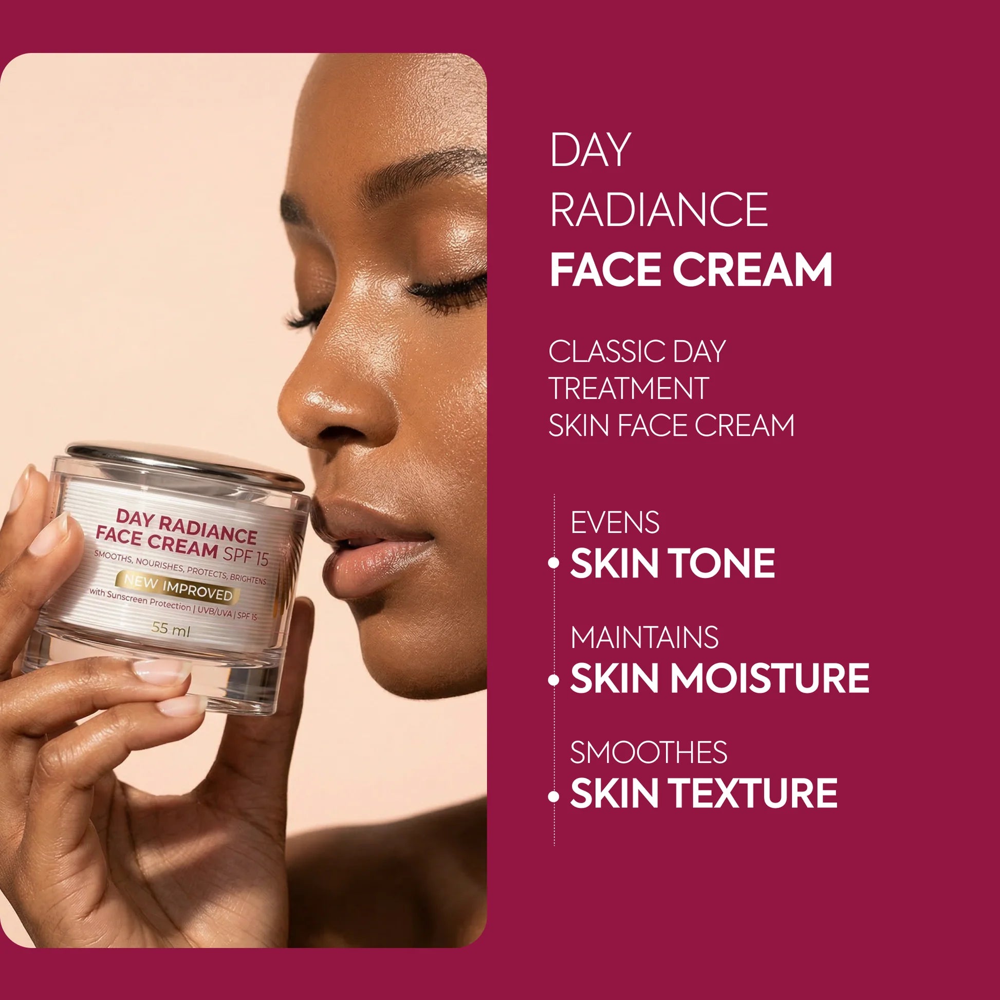 Makari Day Radiance Cream  Face SPF15 Smooths.