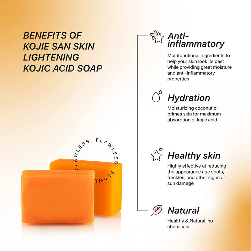 Savon éclaircissant acide Kojie San 3 barres - 100 g - La meilleure acné du monde - Méfiez-vous des faux Kojie